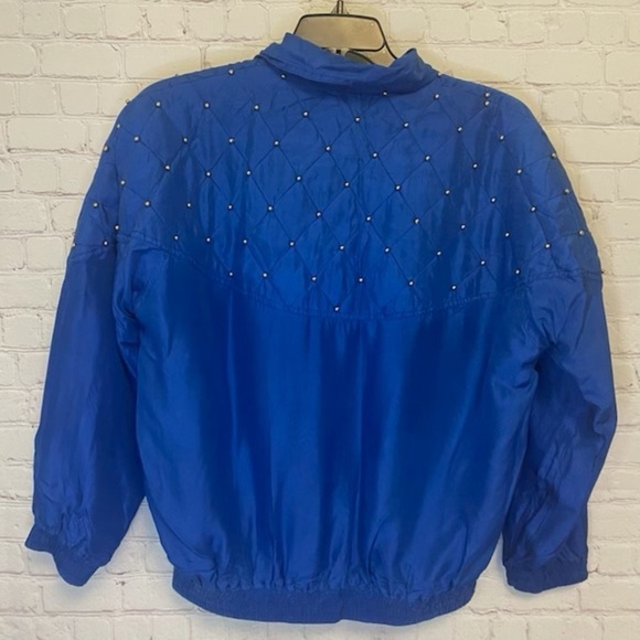 Vintage Studded Embellished royal blue Silk jacket size Large CoAco, full zip - Picture 4 of 9